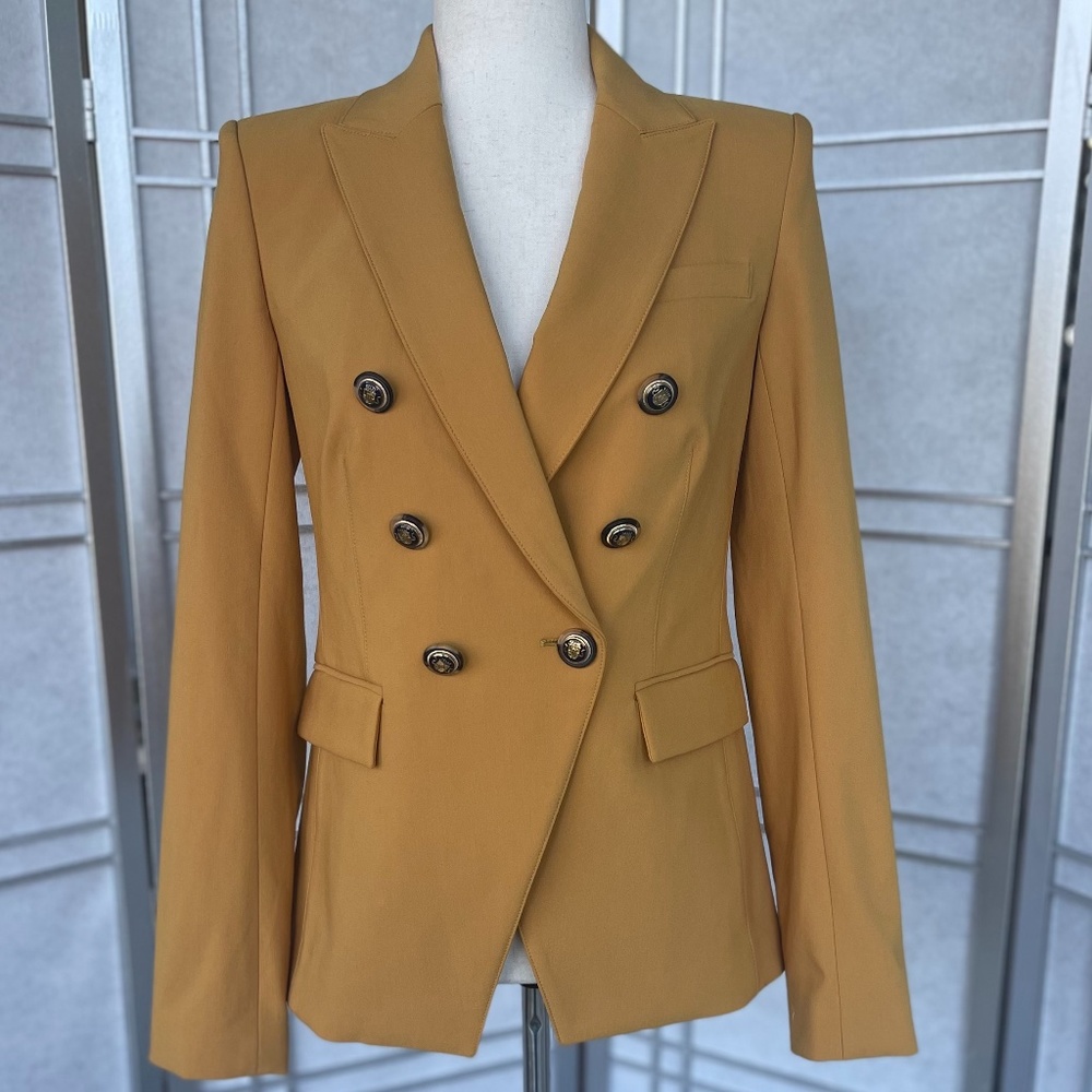 Veronica Beard Double-Breasted Mustard Blazer
